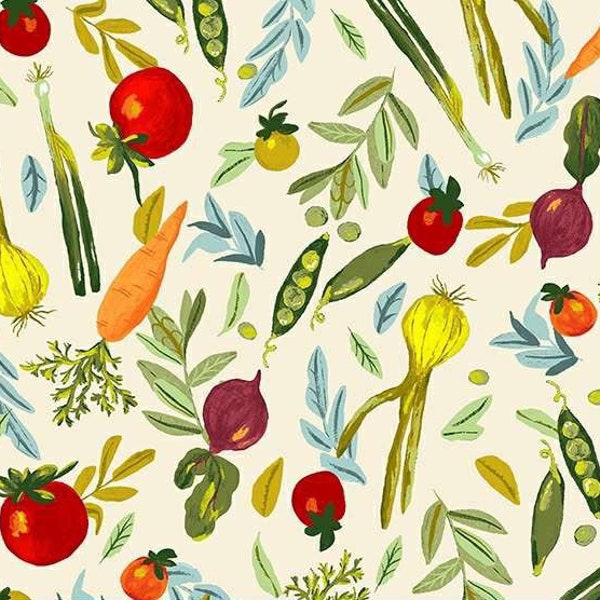 Veggies-Cream-Farm Fresh Collection-Country-Farm-Garden-Vegetables-Windham Fabrics-100% Cotton-53215-3-Cut to Size