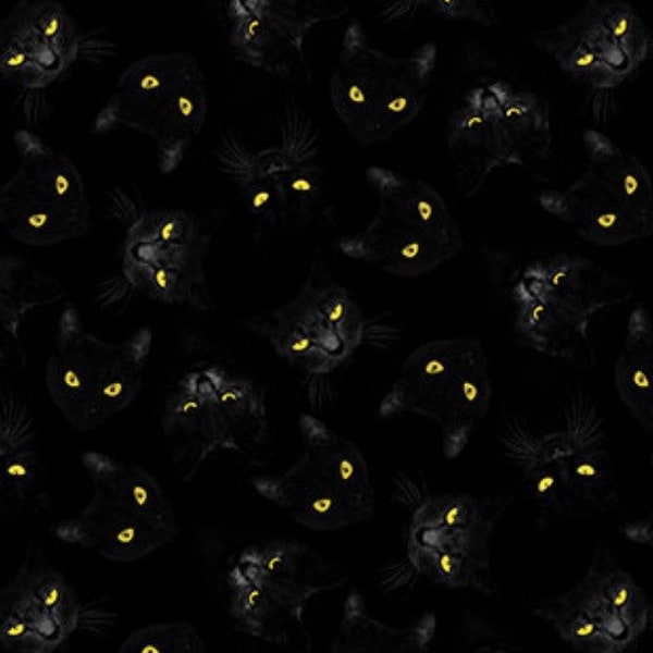 Cat Eyes-Black-Candelabra Collection-Northcott-Halloween-Autumn-Fall-Black Cat Caper-100 Percent Cotton-24770-99-Cut to size