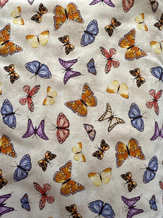 Butterflies-Ivory Cream-Delilah Collection-Windham Fabrics-100 Percent Cotton-Quilting Cotton-52924-1-Cut to Size