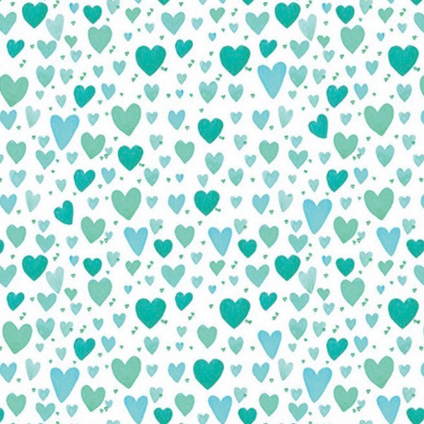 Playful Hearts-Green Teal White-Purrfect Cats Collection-Benartex-Terry Runyan-Quilting Cotton-10336-83-Cut to size