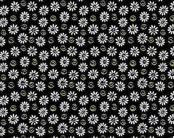 Sundance-Tri Color Swirling Flowers-White Yellow Black-Timeless Treasures-100% Quilt Cotton-Cut to Size-C1267