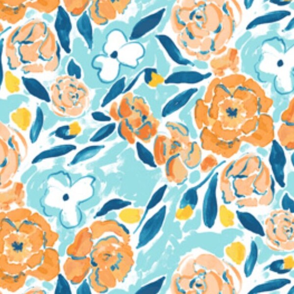 Lush & Lively-Tossed Floral-Orange-Turquoise-Jacqueline Maldonado-FIGO-100% cotton-90636-56-Cut to Size