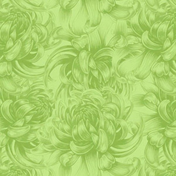 Flowers-Chrysanthemum Toss-Green-Morning Blossom-Northcott Fabrics-Michel Design Works-100% Quilting Cotton-24925-72-Cut to size