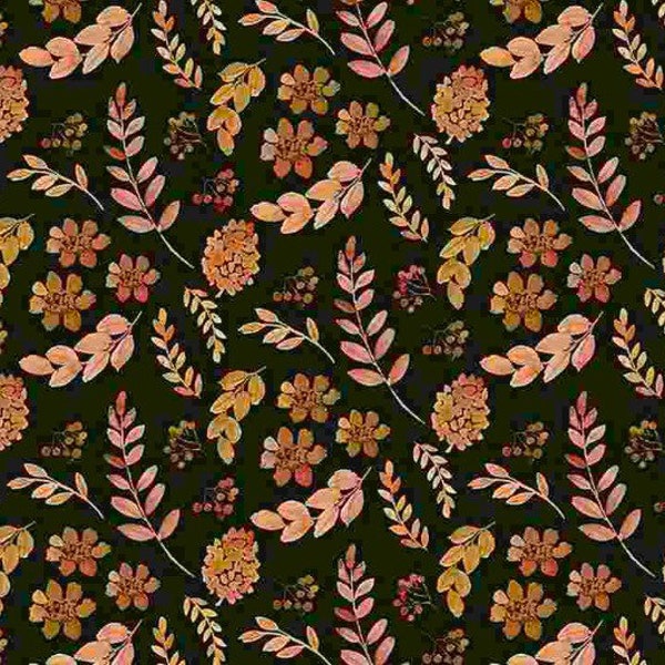 Fall Leaves-Caviar-Wood You Be Mine? Collection-Pine-Woodland Forest-Dear Stella Designs-100% Quilting Cotton-DCJ2282-Cut to size