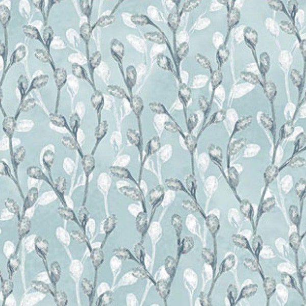 Pussy Willow Blender-Pale Blue-Chickadee-Bird-Feathered Nest Collection-Northcott-100% Cotton-Quilt Fabric-24400-41-Cut to Size