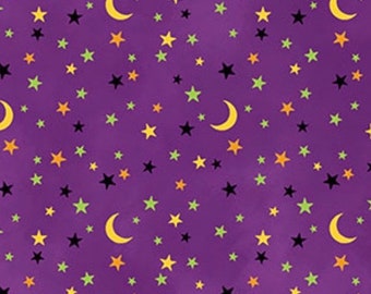 Stars-Purple-Gnomes Night Out Collection-Northcott-Halloween-Autumn-Fall-100 Percent Cotton-24664-85-Cut to size