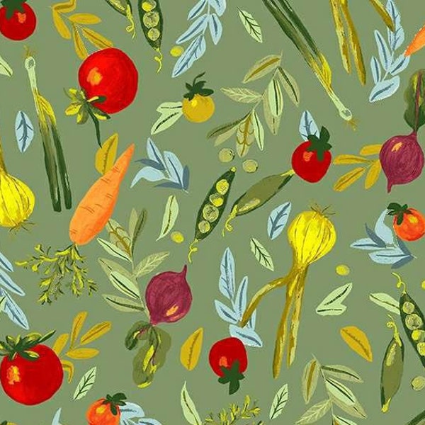 Veggies-Sage-Farm Fresh Collection-Country-Farm-Garden-Vegetables-Windham Fabrics-100% Cotton-53215-4-Cut to Size