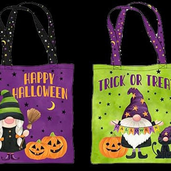 Treat Bags-Tote Bag-Purple Multi-Panel Makes 2-Gnomes Night Out Collection-Northcott-Halloween-Trick or Treat-Fall-100% Cotton-24669-85