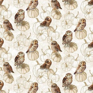Night Owl-Owls-Cream-Pumpkin-Fall Leaves-Leaf-Orange Black-Halloween-Northcott-Deborah Edwards-100% Cotton-DP28850-11
