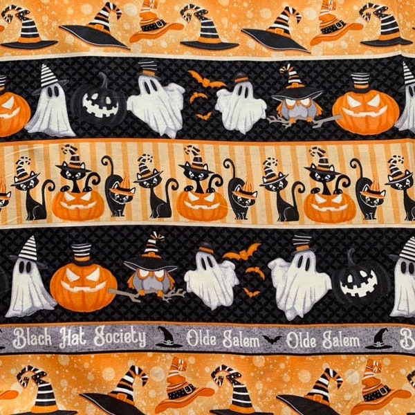 Border Stripe-Glow In The Dark-Olde Salem’s Black Hat Society Collection-Henry Glass-Halloween-100% Cotton-315G-39-Cut to size
