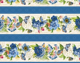 Something Blue-Border Stripe-Cream-Northcott Fabrics-100% Quilting Cotton-DP25077-11-Cut to size