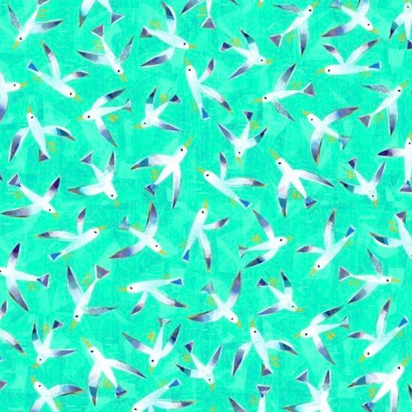 Seagulls-Icy World-Aqua-Windham Fabrics-100 Percent Cotton-Quilting Cotton-52971D-6-Cut to Size