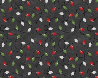 Lights-Black-Baby It’s Gnomes Collection-Susan Winget-Wilmington Prints-Christmas-Pattern Repeat 4”-100% Cotton-Cut to size-SKU 39806-913