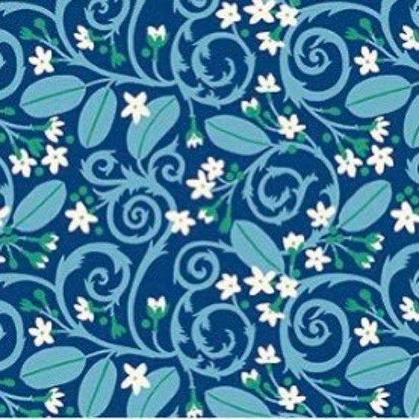 Glasshouse-Jasmines Navy-by designer Emily Taylor from FIGO Fabrics-90194-45-Quilt Cotton-Cut to Order