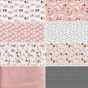 May include: A digital paper pack with 10 different patterns featuring cats, paw prints, and fish bones. The patterns are in shades of pink, white, and gray.