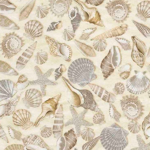 Tan Scattered Seashells-Beige-Timeless Treasures Welcome To The Beach Collection-C5353-100% Cotton-Quilt Fabric-Choose Your Cut