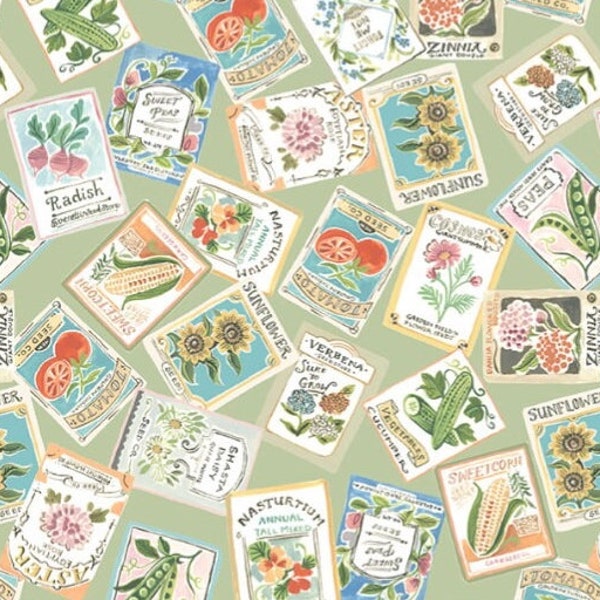 Robin-Seed Packets-Sage-Clare Therese Gray-Windham Fabrics-100% Cotton-53841-6-Cut to Size