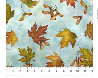 Leaves and Keys-Light Teal-Autumn Splendor Collection-Stonehenge-Lucivido-Northcott-Autumn-100 Percent Cotton-DP26684-62-Cut to size