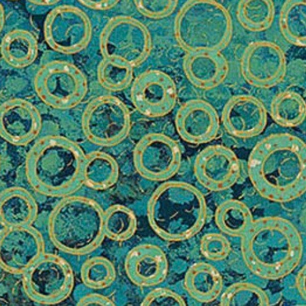 Shimmer Lagoon Collection w/Metallic Gold-Ripple Rings-Deborah Edwards for Northcott Fabrics-100 % Cotton Fabric by the Yard-22992M-63