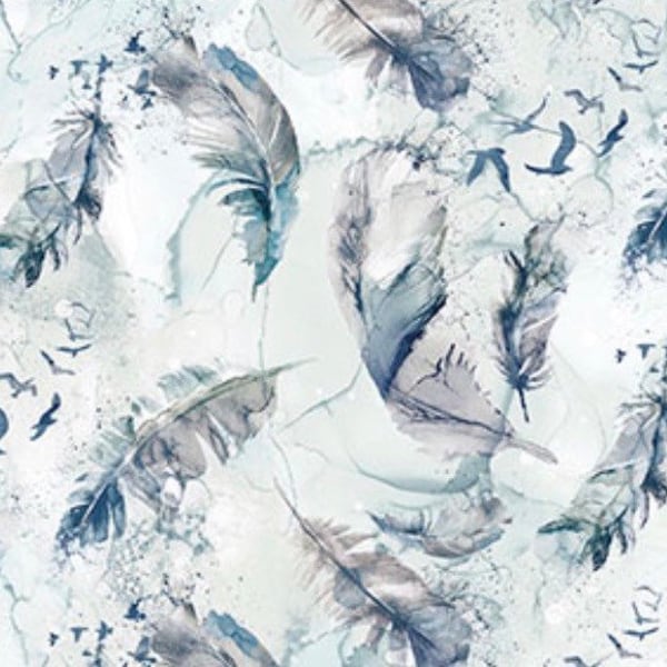 Feathers-Moody Blues Light-Soar Collection-Northcott Fabrics-100% Cotton Fabric-DP24584-41-Cut to Size
