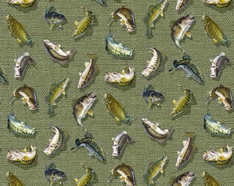 Fish Flop-Green-Hooked Collection-Northcott-Angler-Sport-Hunt-100 Percent Cotton-Quilting Cotton-DP24463-74-Cut to size