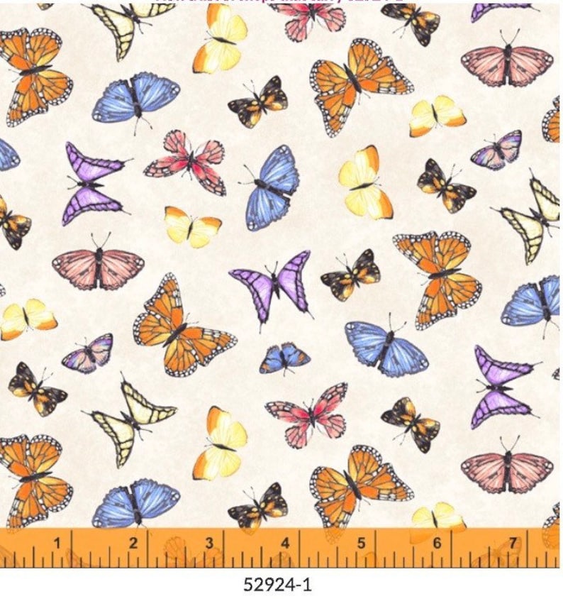 Butterflies-Ivory Cream-Delilah Collection-Windham Fabrics-100 Percent Cotton-Quilting Cotton-52924-1-Cut to Size image 3