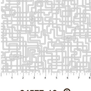 May include: A white background with a repeating pattern of gray lines and USB connectors. The pattern is a maze of lines and connectors.