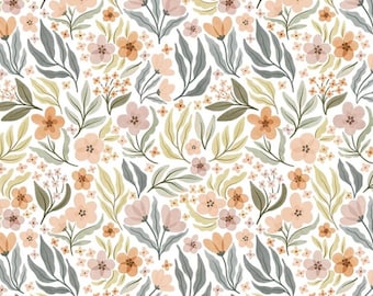 Petal and Purr-Floral Garden-White-Cat-Kitty-Whistler-Windham Fabrics-100% Cotton-54588-1-Cut to Size