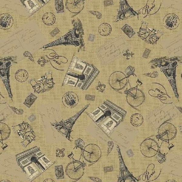 Parisian Monuments-Burlap-Fall In Love With Paris Collection-Eiffel Tower-France-Windham Fabrics-100% Cotton-53377-2-Cut to Size