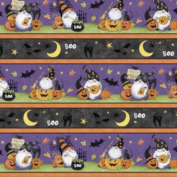 Gnomes Border Stripe-Purple-The Boo Crew Collection-Susan Winget-Wilmington Prints-Halloween-Boo-Cat-39790-698-Cut to size