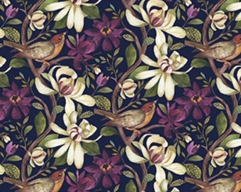 Floral With Birds-Navy-Avalon Collection-Northcott-Sumit Gill-24846-49-100% Quilting Cotton-Cut to size