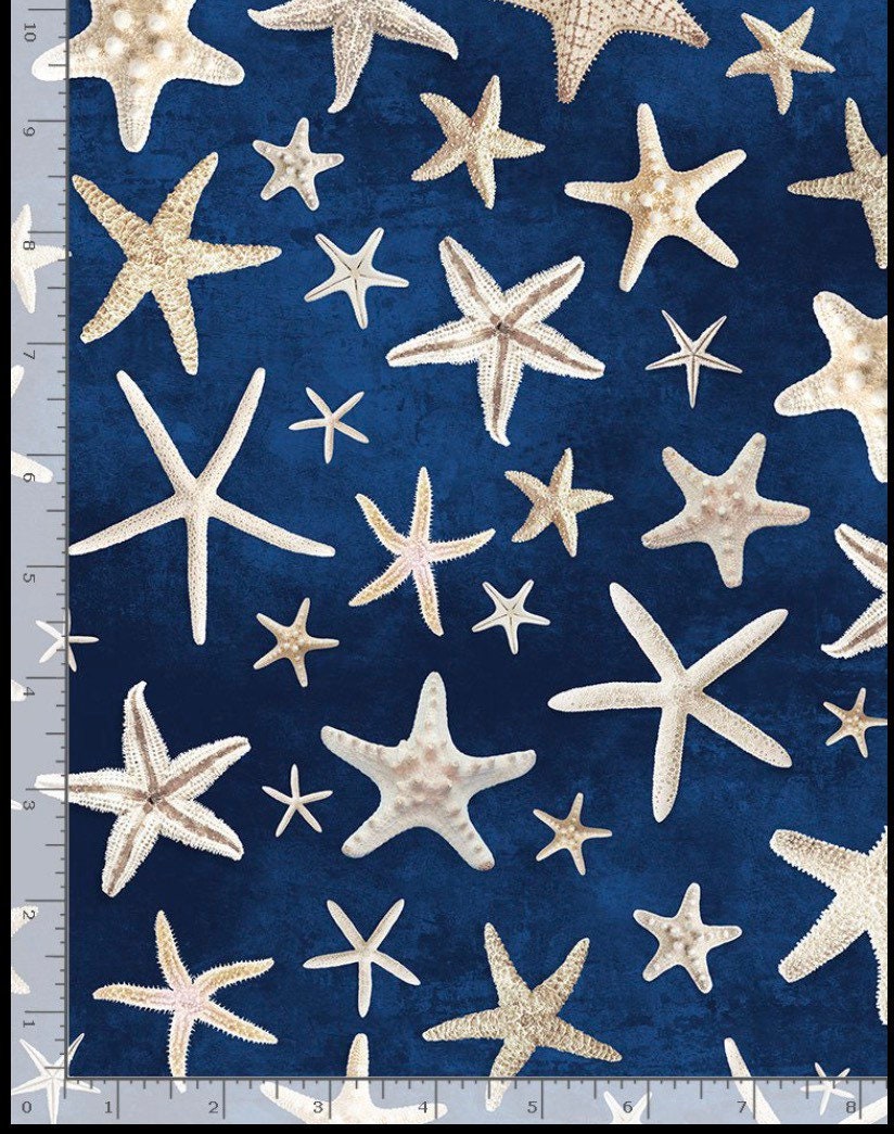 訳あり商品 Timeless Treasures Blue Fabric Starfish Dreams Beach 綿 プリント Www Solytics Partners Com