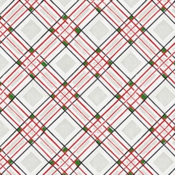 Plaid-White-Ivory-Red-Green-Holiday Greetings Collection-Windham Fabrics-Jean Plout-100% cotton-53608-2-Cut to Size