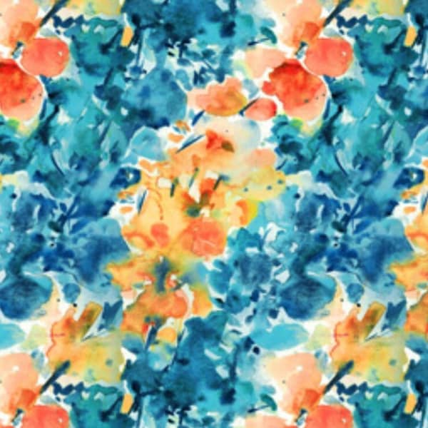 Lush & Lively-Leaves-Blue-Turquoise-Yellow-Orange-Jacqueline Maldonado-FIGO-100% cotton-90639-56-Cut to Size