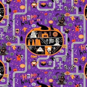 Halloween Town-Ghoultide Gathering-Nightfall-Patrick Lose-Northcott-100 Percent Cotton-Cut to size-10018-84