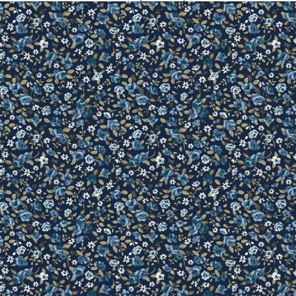 Ditsy Rose-Navy-Windham Fabrics-Hudson Collection-100 Percent Cotton-Quilting Cotton-52947-2-Cut to Size