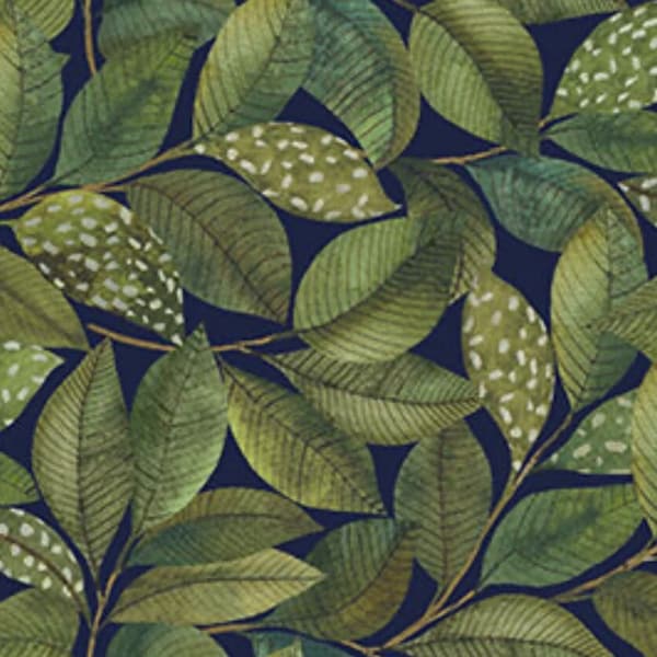 Leaves-Navy-Avalon Collection-Northcott-Sumit Gill-24848-49-100% Quilting Cotton-Cut to size