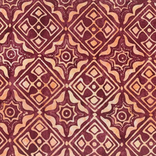 Batik-Diamonds-Sangria-Banyan Batiks Northcott-Destination Ireland-Red Coral Orange-100% Cotton-80691-26-Cut to size