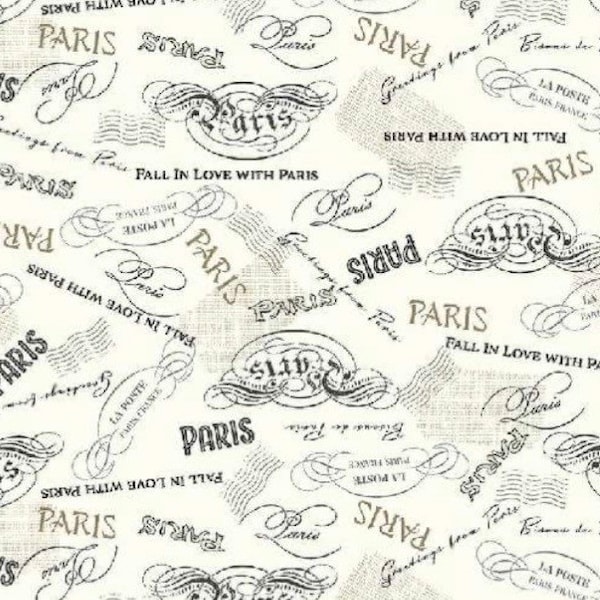 Greetings From Paris-Fall In Love With Paris Collection-Eiffel Tower-France-Windham Fabrics-100% Cotton-53381-5-Cut to Size