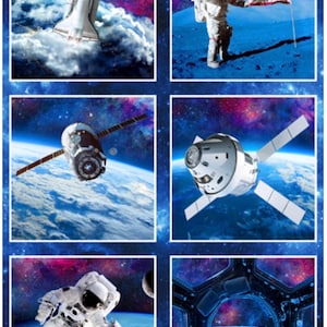 May include: A space-themed panel featuring images of planets, spacecraft, and astronauts against a backdrop of a starry galaxy. The panel size is 24 inches by 43 inches. The NASA logo is visible in the upper left corner.