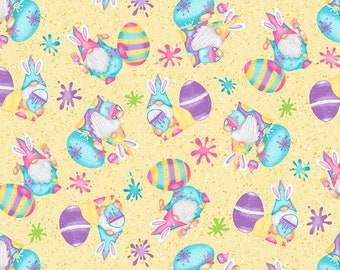 Paint Splatter Gnomies and Eggs-Hoppy Easter Gnomies Collection-Henry Glass-Comiskey-Spring-100% Cotton-Quilting Cotton-560-44-Cut to Size
