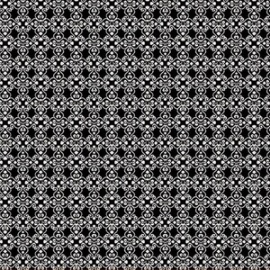 May include: A black and white repeating pattern with a geometric design. The pattern is made up of small, intricate shapes that create a sense of movement and depth.