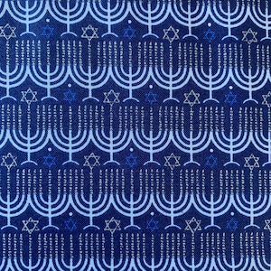 Menorah-Metallic-Star of David-Hanukkah-Paint Brush Studio-Blue Holidays Collection-100% Cotton-Quilting Cotton-672351-Cut to Size