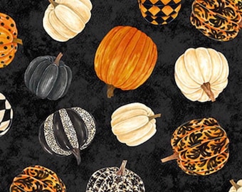 Pumpkin Toss-Black Orange-Candelabra Collection-Hallow’s Eve-Northcott-Halloween--Black Cat Capers-100 Percent Cotton-24764-99-Cut to size