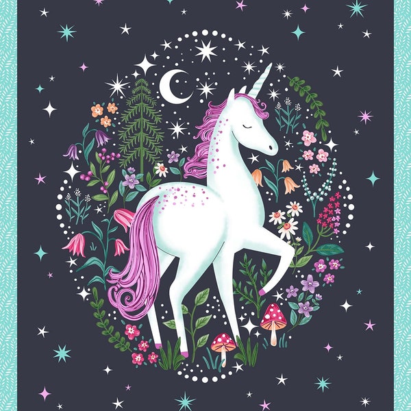 Unicorn Dreams-Panel-24” x 43”-Charcoal-Northcott-100 Percent Cotton-Quilting Cotton-26840-98