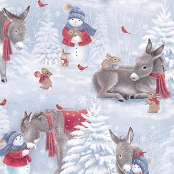 Donkey Winter Wonderland-Little Donkey’s Christmas-FLANNEL-Sarah Summers-Northcott Fabrics-100 % Cotton-F25326-42-Cut to size