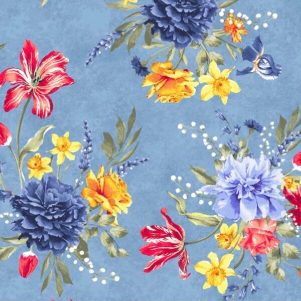 Spring Florals-Blue-Delilah Collection-Windham Fabrics-100 Percent Cotton-Quilting Cotton-52923-3-Cut to Size