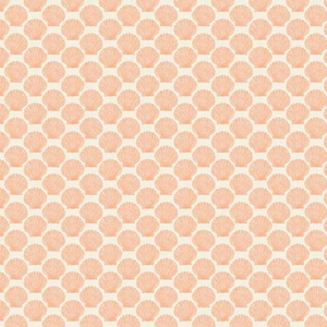 May include: A repeating pattern of peach-colored seashells on a cream background. The seashells are evenly spaced and arranged in a grid-like formation, creating a visually appealing and consistent design. The pattern is suitable for various applications.