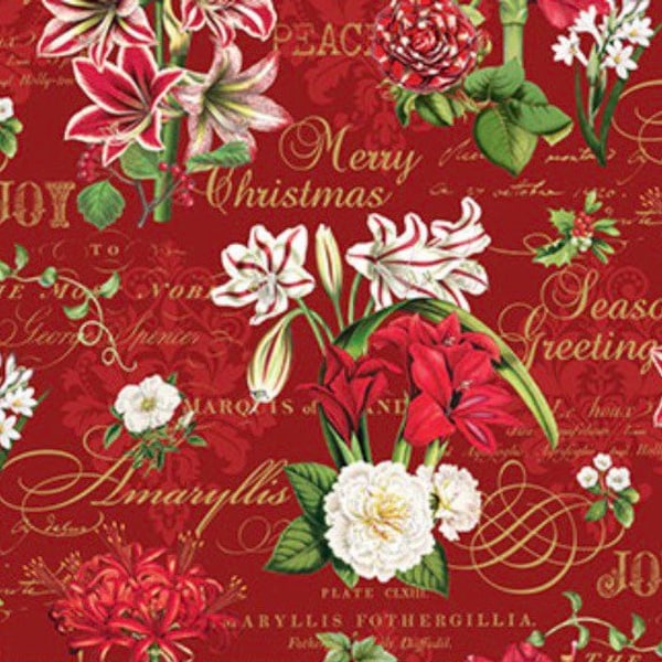 Christmas Floral-Red-Merry Christmas Collection-Michel Design Works-Northcott-24631-24-100% cotton-Cut to Size