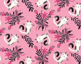 Tossed Kitty-Medium Pink White-Purrfect Cats Collection-Benartex-Terry Runyan-Quilting Cotton-13166-27-Cut to size